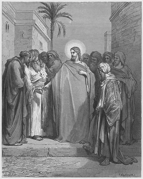 Gustave Dore Bible: Christ and the Tribute Money (engraving)