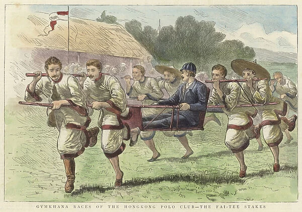 Gymkhana races of the Hong Kong polo club (coloured engraving)