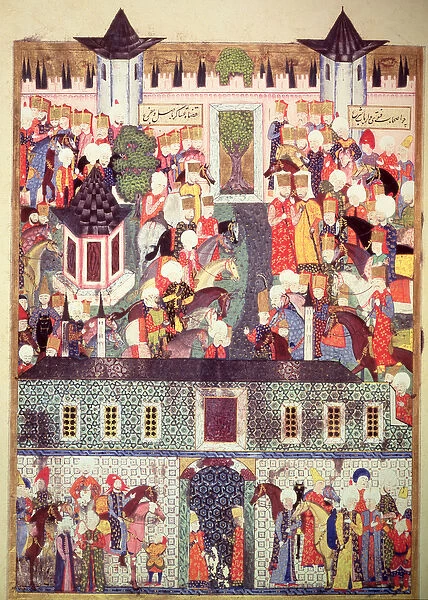 H 1517 f. 17v Enthronement of Suleyman the Magnificent (1494-1566) from the Suleymanname