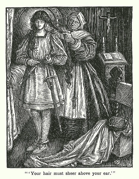 ' Your hair must sheer above your ear ' (engraving)