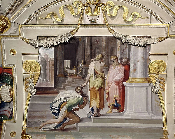Hall of Ulysses History: Ulysses King. Fresco by Pellegrino Tibaldi (or Tibaldo) dit il Pellegrini (1530-1596)). Vault detail. Palazzo Poggi, Bologna
