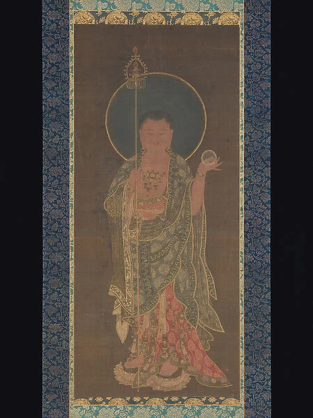 Hanging scroll of Kshitigarbha, 1300-50 (ink, color, and gold on silk)