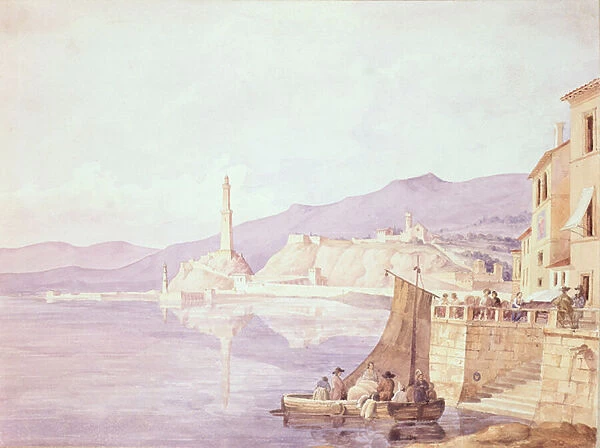 The Harbour at Genoa, 1835 (w  /  c on paper)
