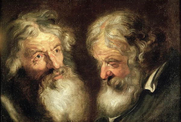 Heads of Two Old Men (oil on canvas)