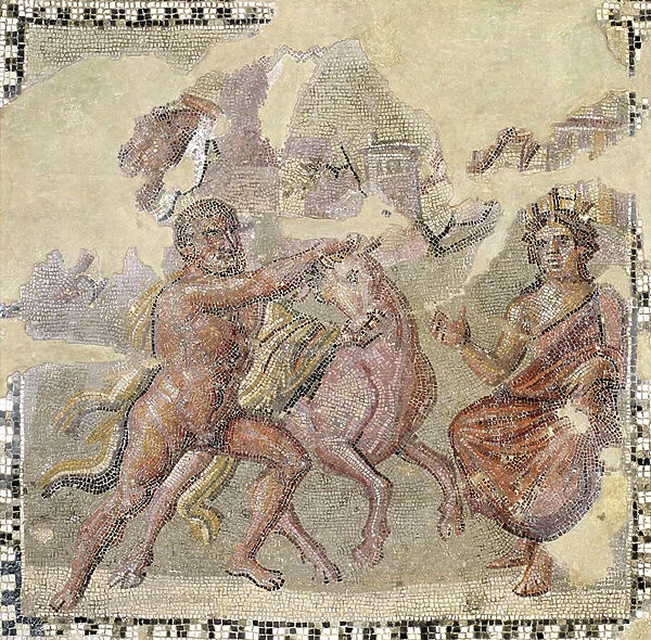 Herakles with the Cretan Bull, Ostia (mosaic)