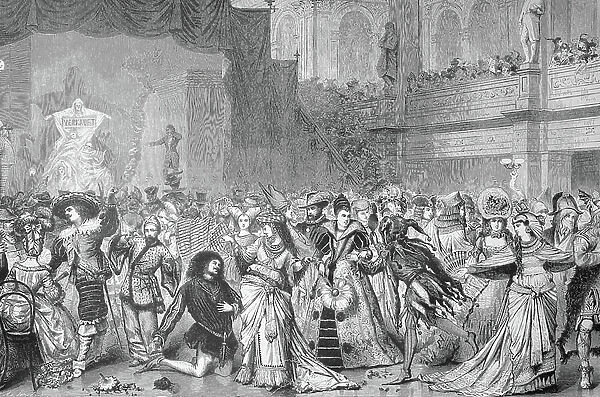 Historical illustration of the costume party or fancy dress party of the artists in Berlin