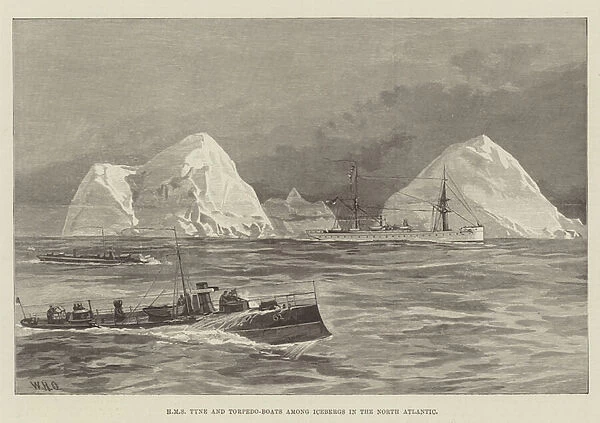 HMS Tyne and Torpedo-Boats among Icebergs in the North Atlantic (engraving)