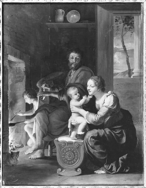Holy Family, after 1650 (oil on copper) (b  /  w photo)