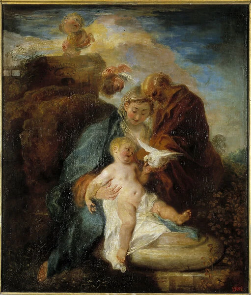 The Holy Family, the Rest During the Flight to Egypt Painting by Jean Antoine Watteau