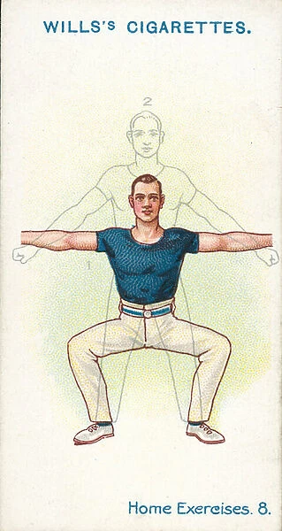 Home Exercises, 8, For Developing Muscles of Thighs and Trunk (colour litho)