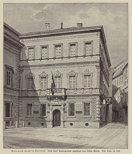 Home of Italian author Alessandro Manzoni, Milan (engraving)