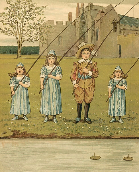 Home Life: Children Fishing in the River, 1881 (chromolithograph)