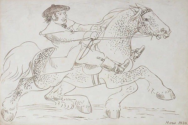 A Horse Dealer Puts a Young Clydesdale Through its Paces, 1830 (sepia ink on paper)