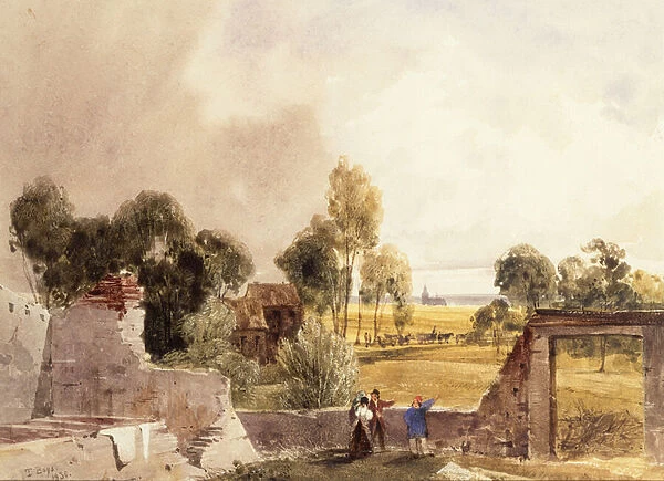 Hougoumont, Waterloo, 1830 (w  /  c heightened with gum arabic)