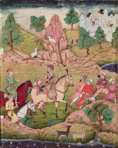 Hunting with a falcon, Safavid dynasty (1502-1736) (gouache on paper)