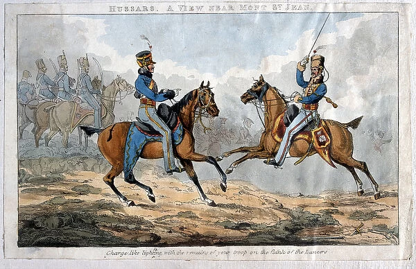 Hussars, A view near Mont St Jean (coloured aquatint)