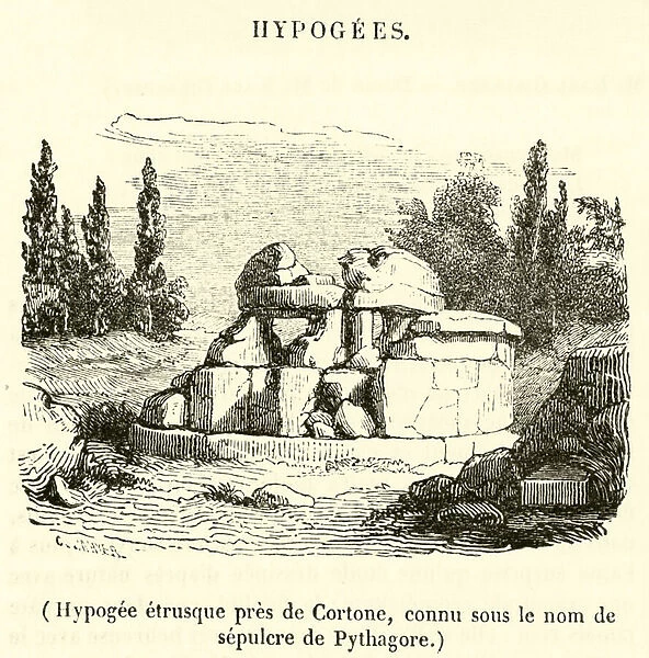 Hypogee etrusque pres de Cortone, connu sous le nom de sepulcre de Pythagore (engraving)