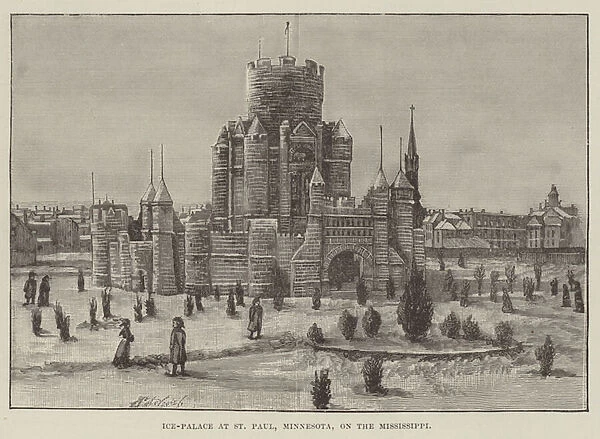 Ice-Palace at St Paul, Minnesota, on the Mississippi (engraving)