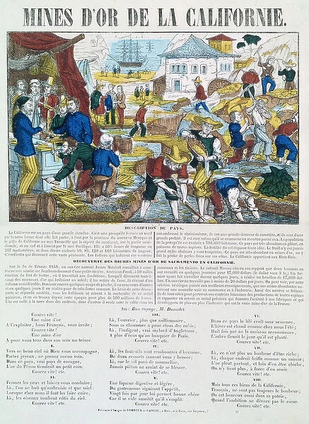 Illustrated lyric and history sheet for the Mines d Or de la Californie