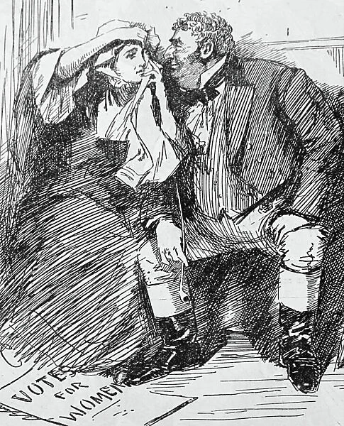 Illustration depicting the acceptation of a proposal for marriage, 1884 (engraving)