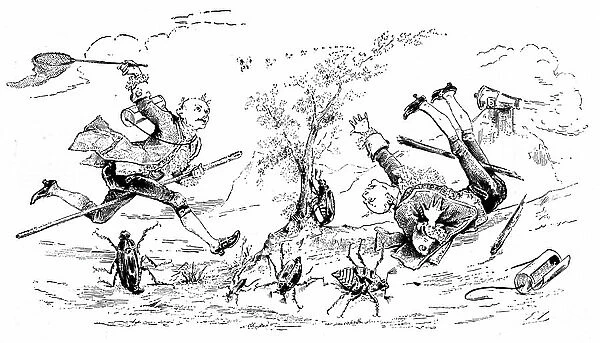 Illustration for the song (rhyme) 'Il etait un petit homme'' (a la chasse des chetons) - excerpt from the book Song et rounds enfantines by J. B. Weckerlin, Garnier 19th century edition