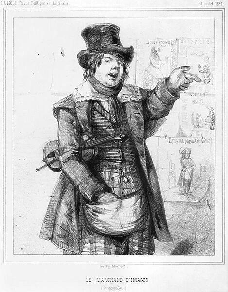 The image seller, illustration from La Mode, 5th July 1847 (pencil on paper