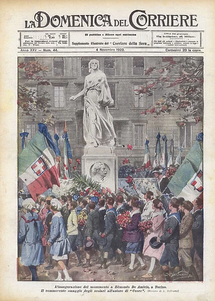 The inauguration of the monument to Edmondo De Amicis, in Turin (colour litho)
