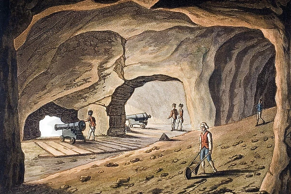 Inside a gallery on the Rock of Gibraltar, engraved by Joseph Constantine Stadler (fl