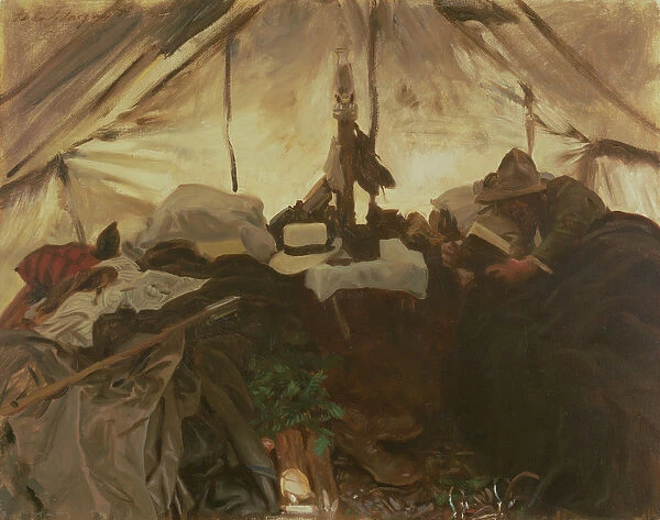 Inside a Tent in the Canadian Rockies, 1916 (oil on canvas)