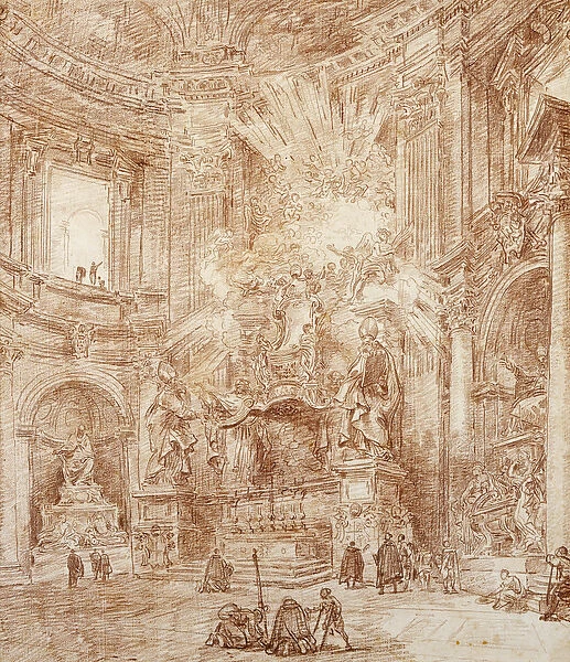 Interior of a church (red chalk on paper)