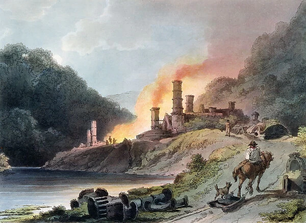 Iron Works, Coalbrookdale, engraved by William Pickett, c. 1805 (coloured aquatint)