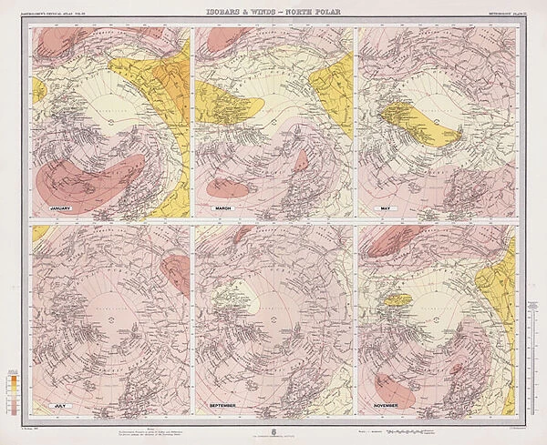 Isobars and Winds, North Polar (colour litho)