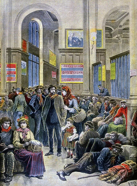 Italian immigrants seek shelter at the Gare Saint Lazare, 1896