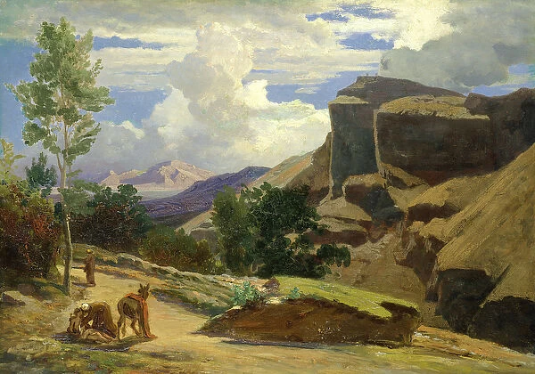 Italian Landscape (Study) (oil on paper laid down on canvas)