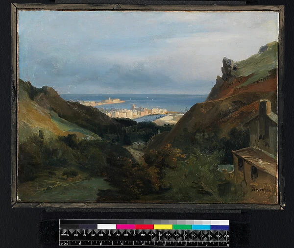 Italian landscape with a view of a harbour, before 1875 (oil on paper, laid on canvas)