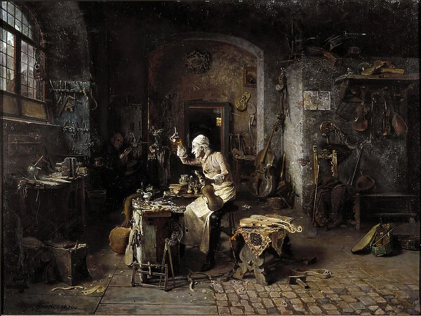 The Italian luthier Antonio Stradivari in his workshop, 1886 (oil on canvas)