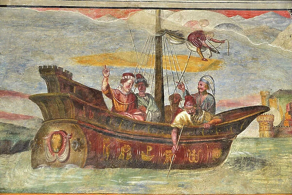 Italy Tuscany San Gimignano, Church Sant'Agostino: Cycle of frescoes of the History of Life of San Agostino - Saint Augustine boat trip, by Benozzo Gozzoli (Benozzo di Lese di Sandro) (1420-1497), (1464-1465)