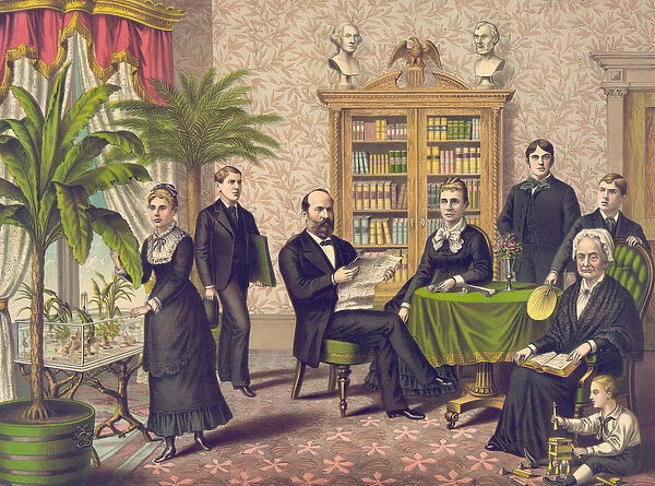 James Garfield and his Family, pub. Kurz & Allison, c. 1882 (colour litho)