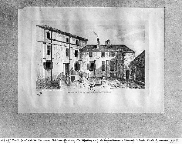 Jean de La Fontaines (1621-95) House at Chateau-Thierry, 1838 (engraving) (b  /  w