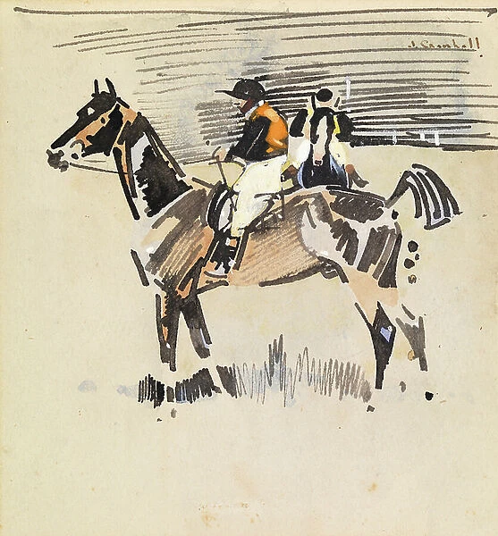 Jockey on Horseback (wash on paper)