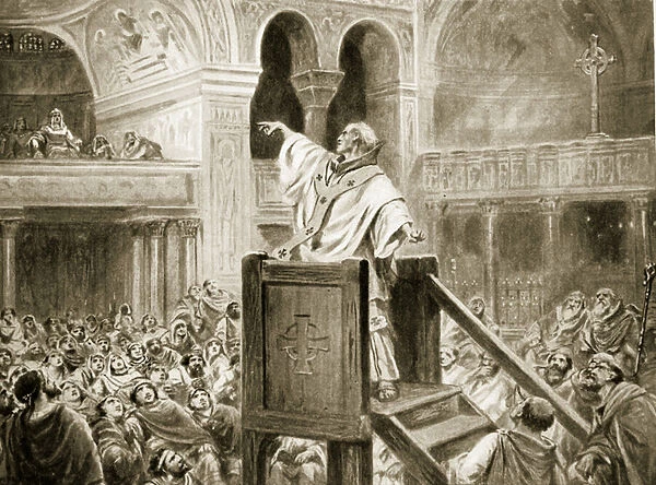 John Chrysostom preaching in Constantinople, illustration from Hutchinsons History of the Nations, 1915 (litho)