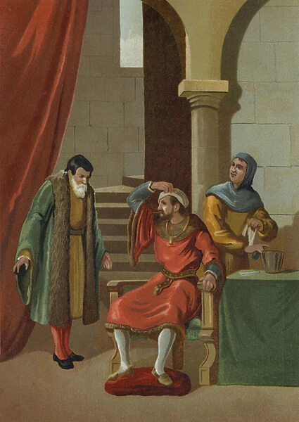 John II of Aragon and Navarre undergoing a cataract operation (chromolitho)