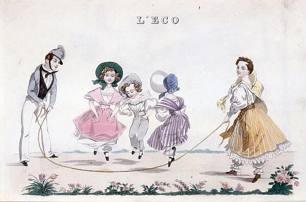The jump rope, group of children of the bourgeoisie playing. 1830