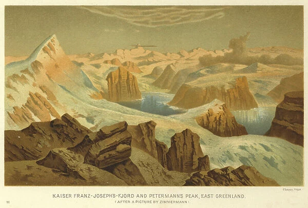Kaiser Franz-Joseph s-Fjord and Petermanns Peak, East Greenland (chromolitho)