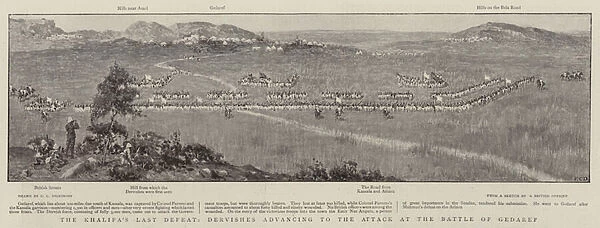 The Khalifas Last Defeat, Dervishes advancing to the Attack at the Battle of Gedaref (litho)