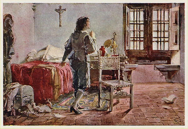 King Afonso VI of Portugal imprisoned in the Palace of Sintra, 1674-1683 (colour litho)