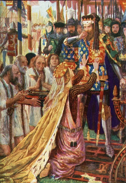 King Edward III at Calais (colour litho)