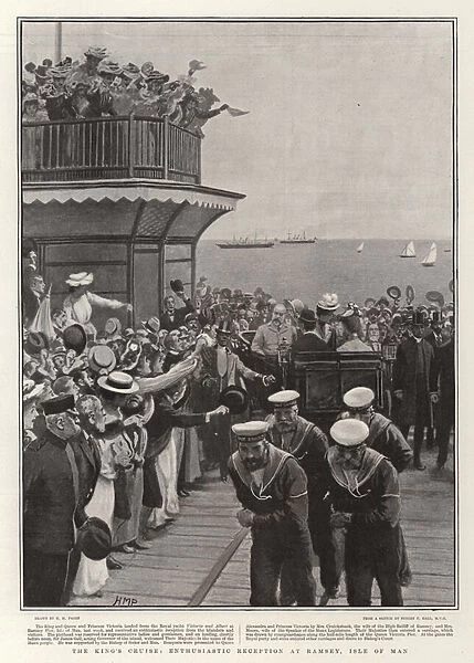 The Kings Cruise, Enthusiastic Reception at Ramsey, Isle of Man (litho)