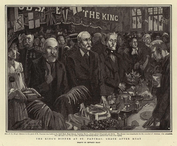 The Kings Dinner at St Pancras, Grace after Meat (litho)