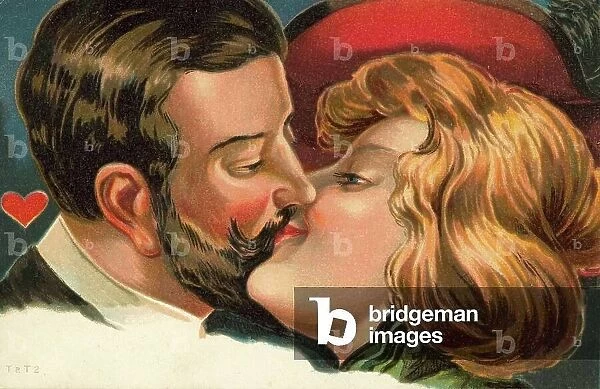 Kissing couple (colour litho)